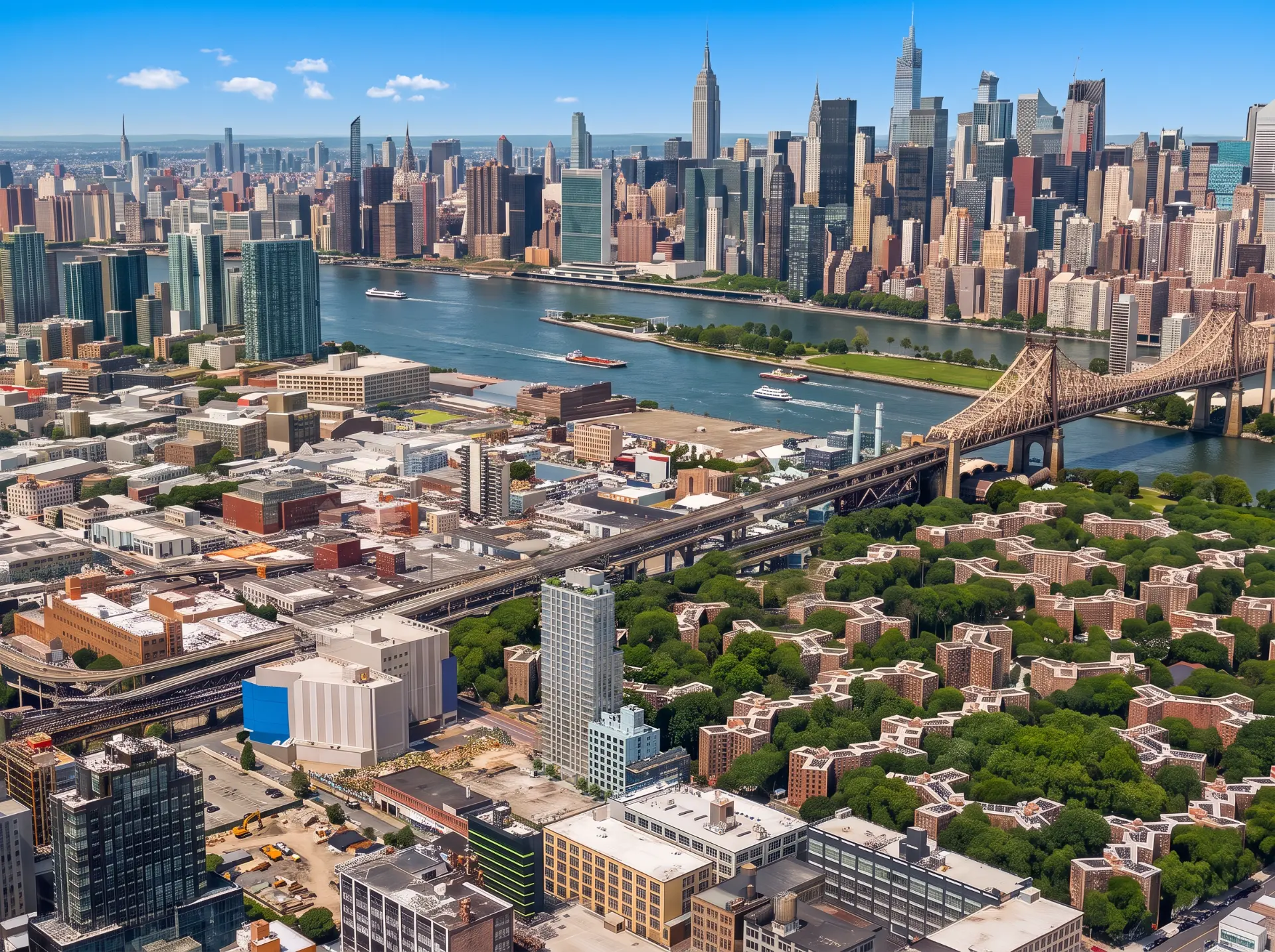Aerial rendering with the Manhattan skyline